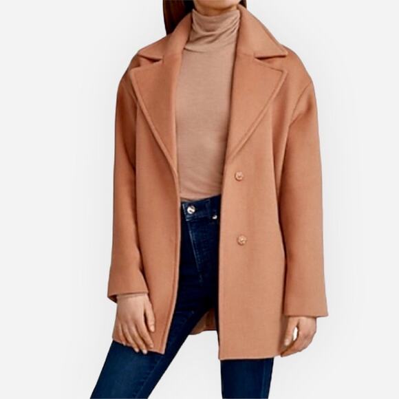 Express Wool Blend Cocoon Coat Snap Button Camel Tan Size L - Picture 1 of 9